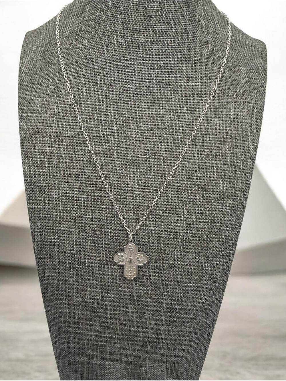 Vintage Silver Tone Cross Pendant Necklace -New Chain